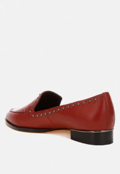 Wolferton Delicate Stud Detail Leather Loafers -Her Shoe World Wolferton Delicate Stud Detail Leather Loafers RCSH4847 Burgundy 7