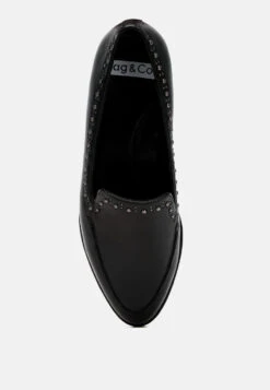 Wolferton Delicate Stud Detail Leather Loafers -Her Shoe World Wolferton Delicate Stud Detail Leather Loafers RCSH4847 black 1