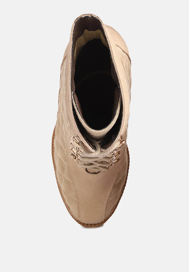 YOKO Beige Fine Suede Quilted Ankle Boots 8 YOKO Beige Fine Suede Quilted Ankle Boots - Image 6