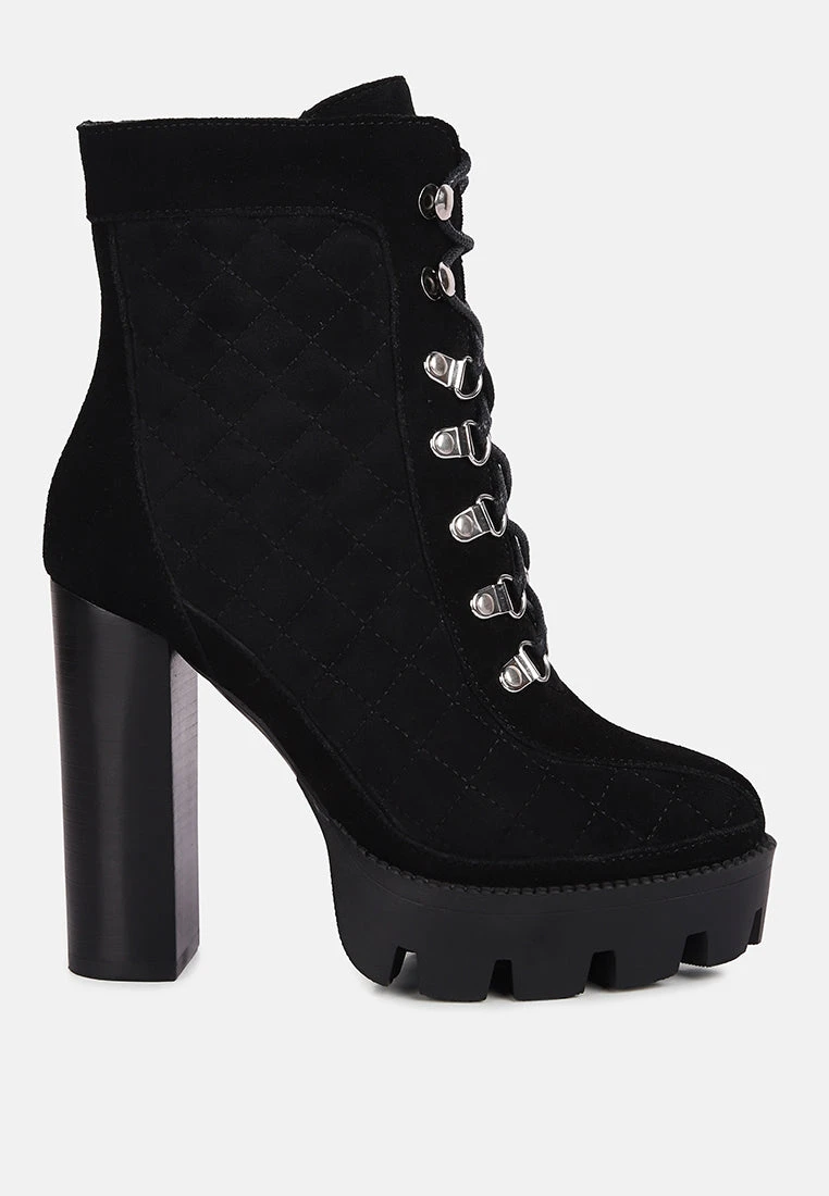 YOKO Black Fine Suede Quilted Ankle Boots 4 YOKO Black Fine Suede Quilted Ankle Boots - Image 2