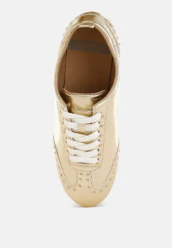 Yorika Studded Metallic Pleather Sneakers 10 Yorika Studded Metallic Pleather Sneakers -Her Shoe World YorikaStuddedMetallicPleatherSneakersRCSH5635GOLD 1