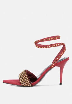 ZURIN Burgundy Diamante Embellished Stiletto Sandals -Her Shoe World ZURINBurgundyHighHeeledDiamanteSandals RCSH3905 Burgundy 2