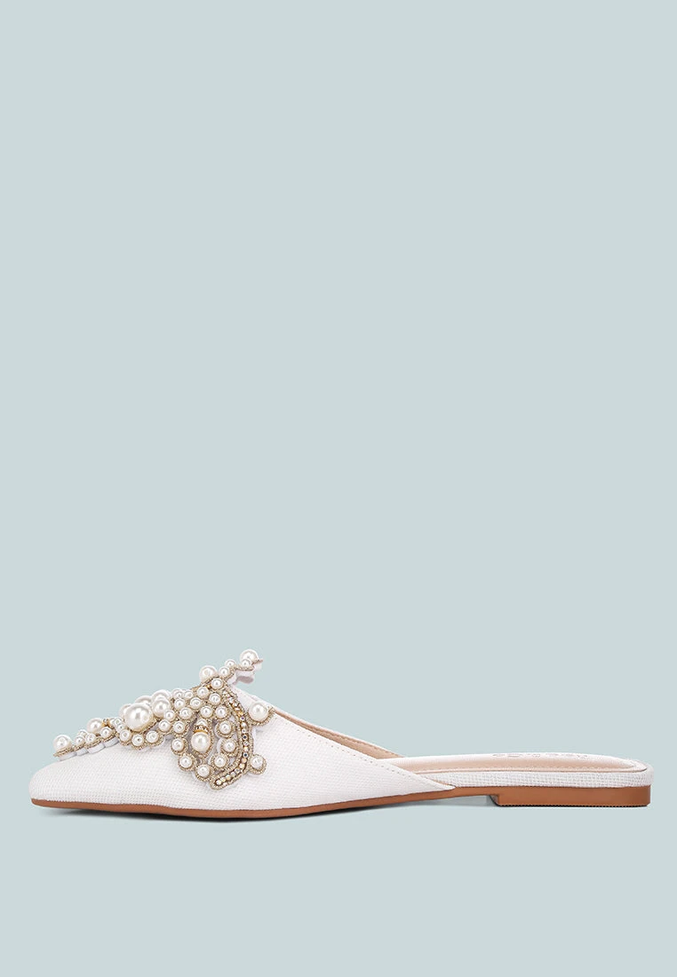 ASTRE Pearl Embellished Shimmer Mules In White 6 ASTRE Pearl Embellished Shimmer Mules In White - Image 4