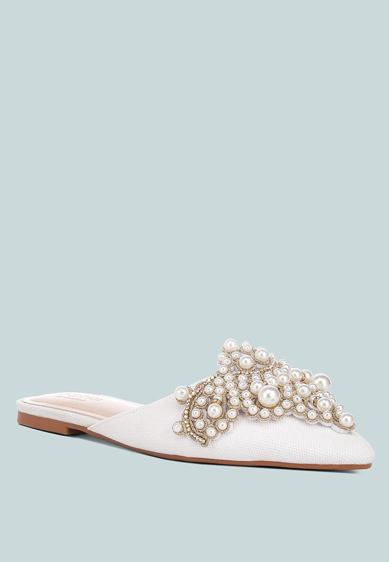 ASTRE Pearl Embellished Shimmer Mules In White 4 ASTRE Pearl Embellished Shimmer Mules In White - Image 2