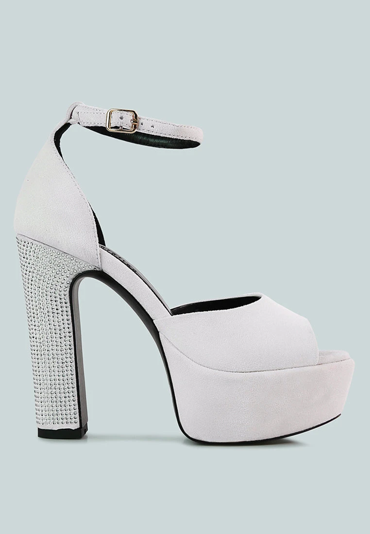 BEATY White Rhinestones High Block Heeled Sandals 4 BEATY White Rhinestones High Block Heeled Sandals - Image 2