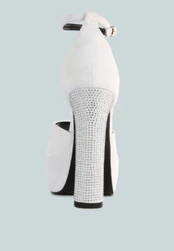 BEATY White Rhinestones High Block Heeled Sandals 12 BEATY White Rhinestones High Block Heeled Sandals -Her Shoe World beatyhighblockheeleddiamantestudsandals RCHS3245 White 8