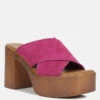 MATRIX Criss Cross Strap Block Heel Sandals In Fuchsia -Her Shoe World crisscrossstrapblockheelsandals RCSH4208 fuchsia 6