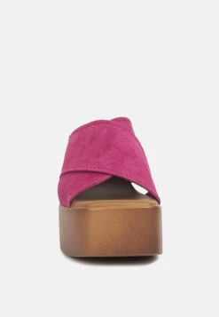 MATRIX Criss Cross Strap Block Heel Sandals In Fuchsia -Her Shoe World crisscrossstrapblockheelsandals RCSH4208 fuchsia 8