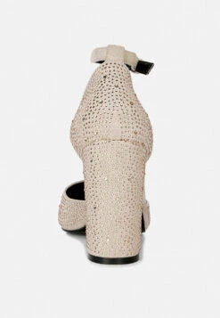 CULVER Rhinestone Embellished Block Heel Sandals In Beige -Her Shoe World culvermicrofiberdiamanteblockheeledsandalinBeige RCSH3454 7