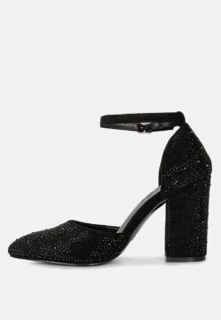 CULVER Rhinestone Embellished Block Heel Sandals In Black 11 CULVER Rhinestone Embellished Block Heel Sandals In Black -Her Shoe World culvermicrofiberdiamanteblockheeledsandalinBlack RCSH3454 1