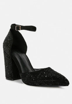 CULVER Rhinestone Embellished Block Heel Sandals In Black