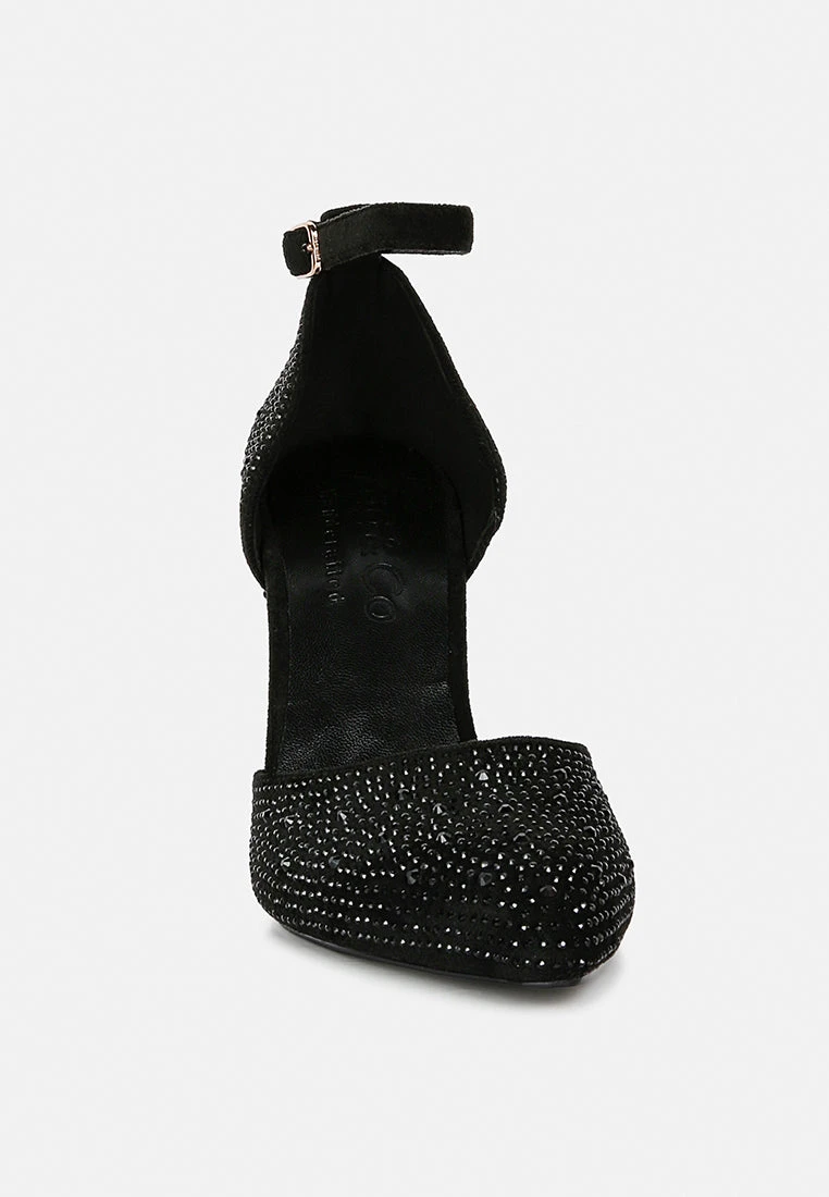 CULVER Rhinestone Embellished Block Heel Sandals In Black 5 CULVER Rhinestone Embellished Block Heel Sandals In Black - Image 3