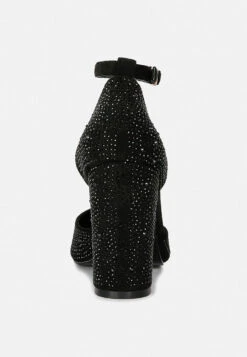 CULVER Rhinestone Embellished Block Heel Sandals In Black 12 CULVER Rhinestone Embellished Block Heel Sandals In Black -Her Shoe World culvermicrofiberdiamanteblockheeledsandalinBlack RCSH3454 5