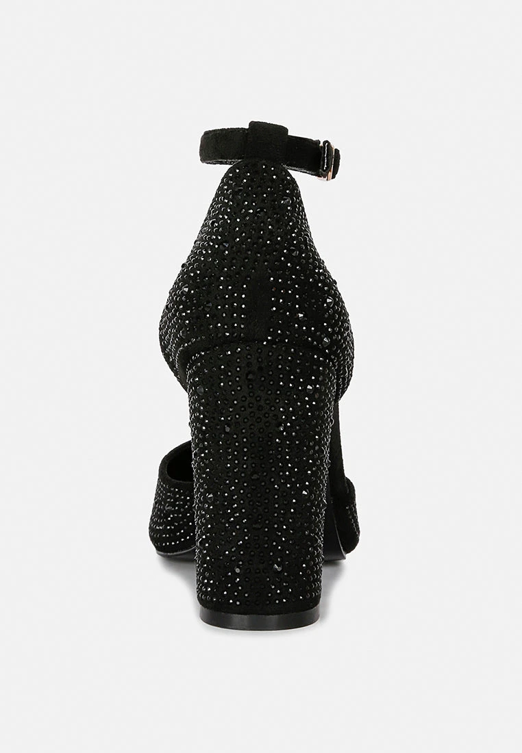 CULVER Rhinestone Embellished Block Heel Sandals In Black 7 CULVER Rhinestone Embellished Block Heel Sandals In Black - Image 5