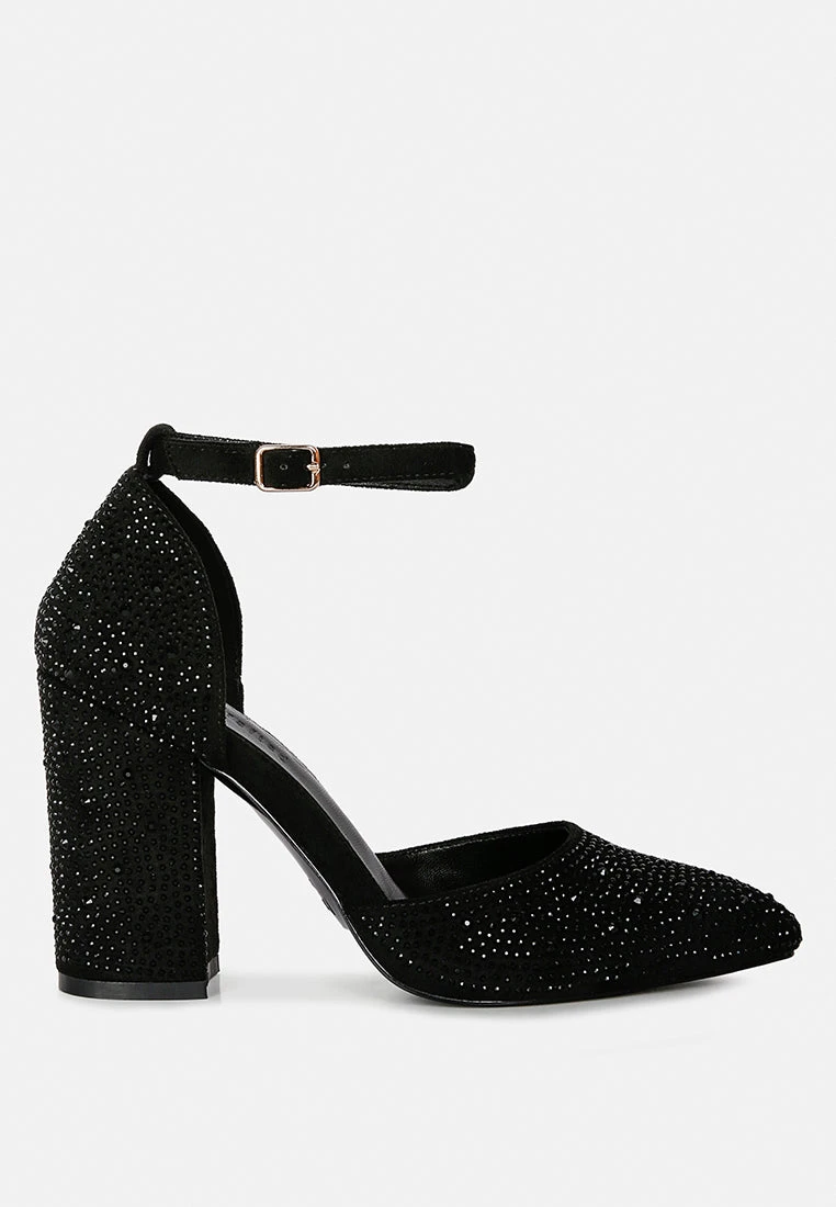 CULVER Rhinestone Embellished Block Heel Sandals In Black 4 CULVER Rhinestone Embellished Block Heel Sandals In Black - Image 2