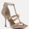 DAKOTA Metal Chain Embellishment Sandals In Latte