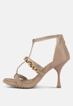 DAKOTA Metal Chain Embellishment Sandals In Latte -Her Shoe World dakotametalchainmidheelsandals RCSH3144 latte 7