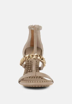 DAKOTA Metal Chain Embellishment Sandals In Latte -Her Shoe World dakotametalchainmidheelsandals RCSH3144 latte 8