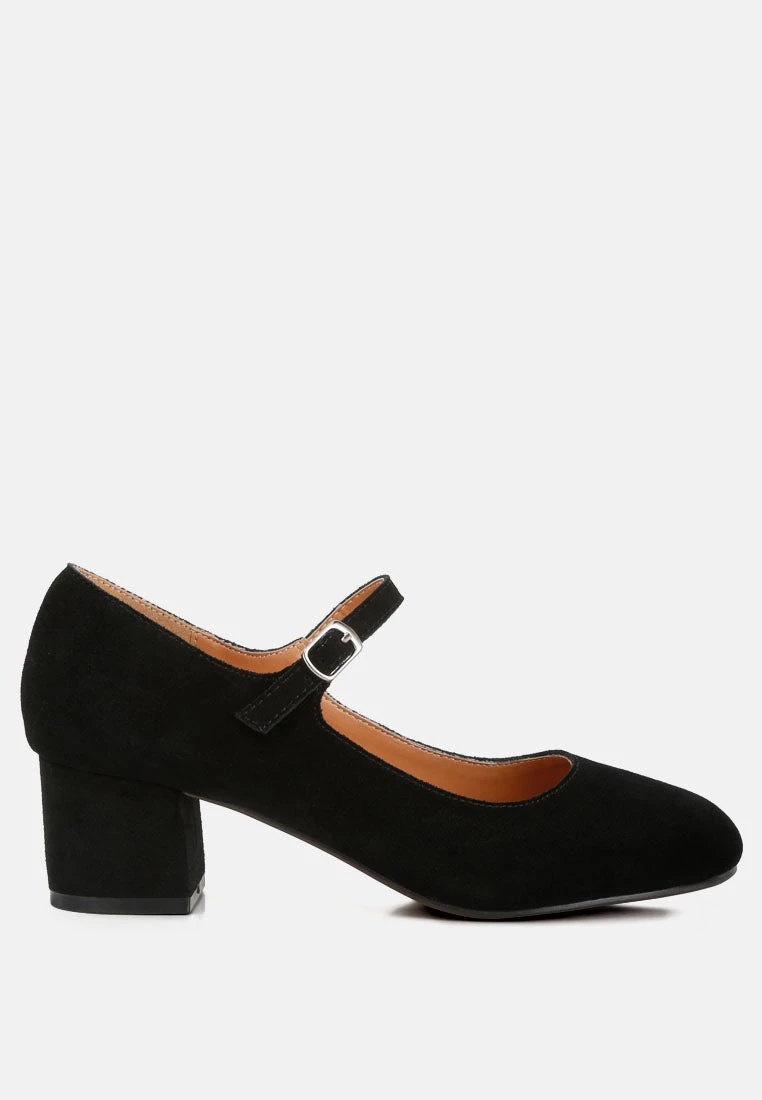 DALLIN Suede Block Heel Mary Janes In Black 5 DALLIN Suede Block Heel Mary Janes In Black - Image 3