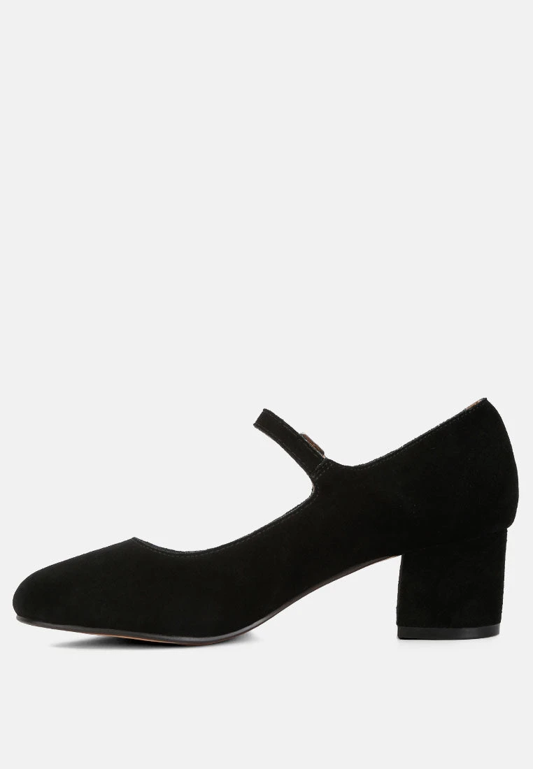 DALLIN Suede Block Heel Mary Janes In Black 7 DALLIN Suede Block Heel Mary Janes In Black - Image 5