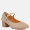 DALLIN Suede Block Heel Mary Janes In Sand