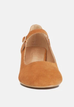 DALLIN Suede Block Heel Mary Janes In Tan -Her Shoe World dallinsuedeblockheelmaryjanes RCSH4369 tan 3