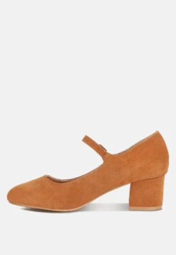 DALLIN Suede Block Heel Mary Janes In Tan -Her Shoe World dallinsuedeblockheelmaryjanes RCSH4369 tan 4
