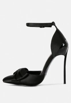 DINGLES Black Bow Embellished Satin Stiletto Sandals 11 DINGLES Black Bow Embellished Satin Stiletto Sandals -Her Shoe World dingleshighheeledsatinbowsandals RCSH3456 Black 1