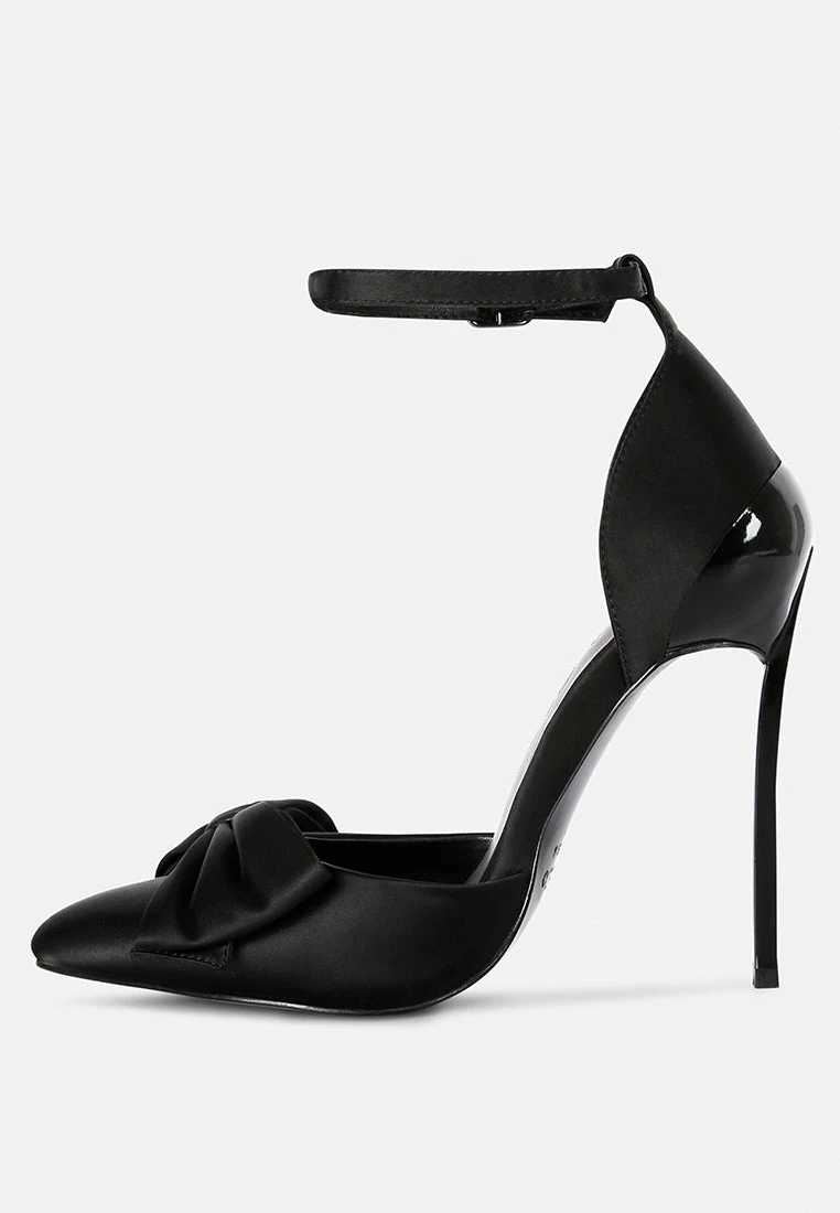 DINGLES Black Bow Embellished Satin Stiletto Sandals 6 DINGLES Black Bow Embellished Satin Stiletto Sandals - Image 4