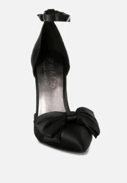 DINGLES Black Bow Embellished Satin Stiletto Sandals 10 DINGLES Black Bow Embellished Satin Stiletto Sandals -Her Shoe World dingleshighheeledsatinbowsandals RCSH3456 Black 2