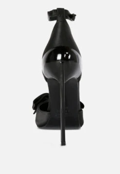 DINGLES Black Bow Embellished Satin Stiletto Sandals 12 DINGLES Black Bow Embellished Satin Stiletto Sandals -Her Shoe World dingleshighheeledsatinbowsandals RCSH3456 Black 7