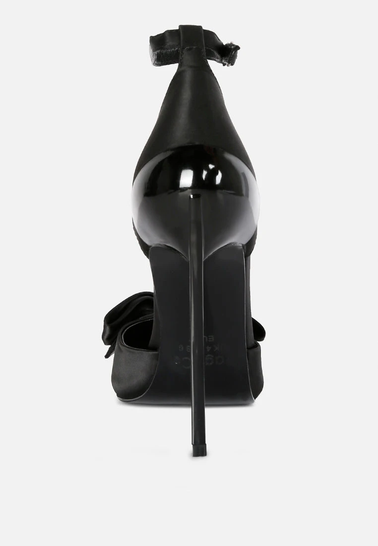 DINGLES Black Bow Embellished Satin Stiletto Sandals 7 DINGLES Black Bow Embellished Satin Stiletto Sandals - Image 5