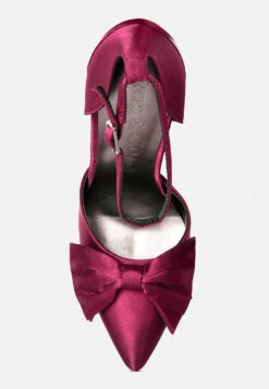 DINGLES Burgundy Bow Embellished Satin Stiletto Sandals -Her Shoe World dingleshighheeledsatinbowsandals RCSH3456 Burgudy 2 28fe035f 6701 4dbb 9e4f d4555786457a