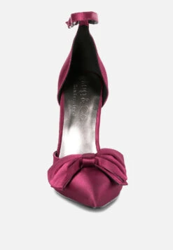 DINGLES Burgundy Bow Embellished Satin Stiletto Sandals -Her Shoe World dingleshighheeledsatinbowsandals RCSH3456 Burgudy 3 55a5ab22 33d5 4b14 b1f3 19d3daada32b