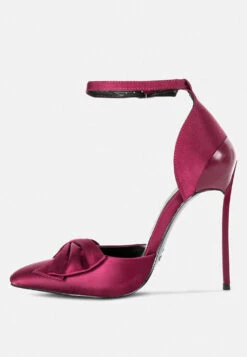 DINGLES Burgundy Bow Embellished Satin Stiletto Sandals -Her Shoe World dingleshighheeledsatinbowsandals RCSH3456 Burgudy 6 e32926e3 8924 49e6 aa0c 7d9481462737