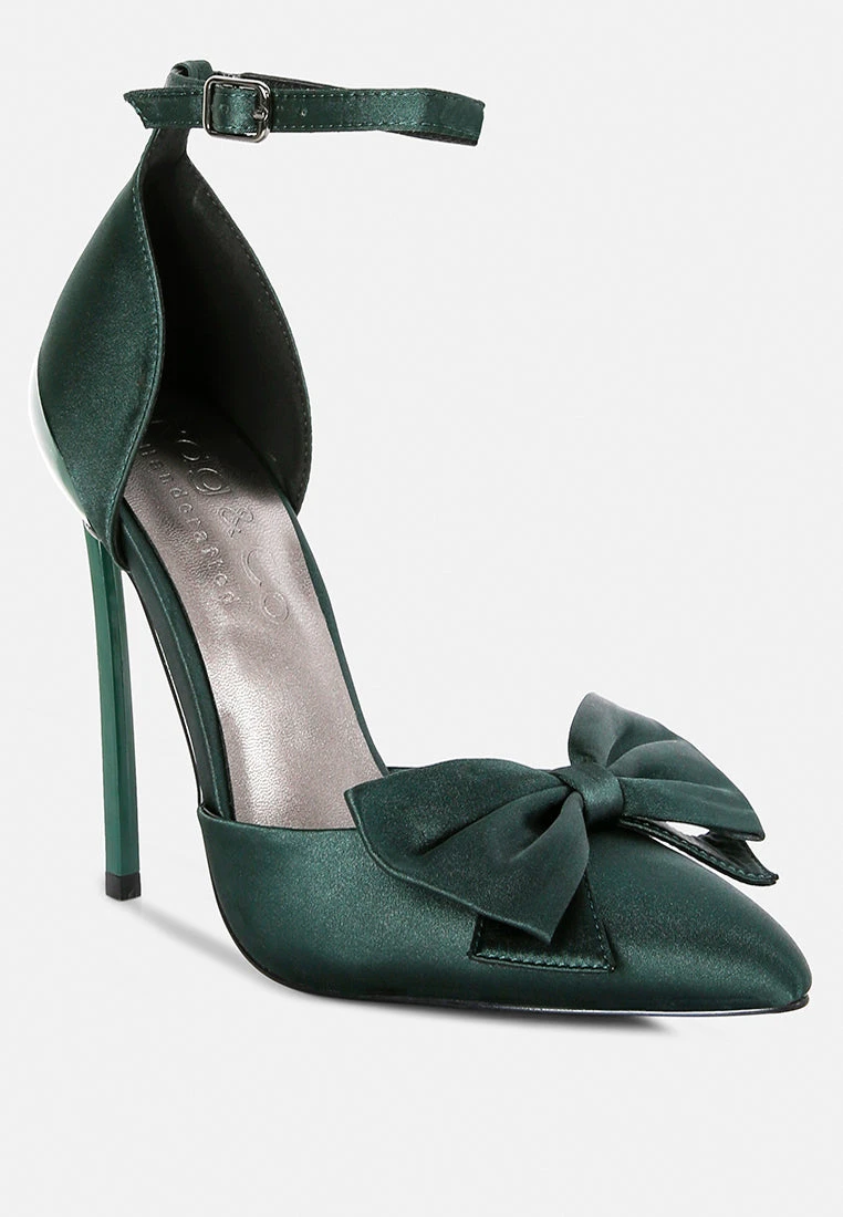 DINGLES Green Bow Embellished Satin Stiletto Sandals 3 DINGLES Green Bow Embellished Satin Stiletto Sandals