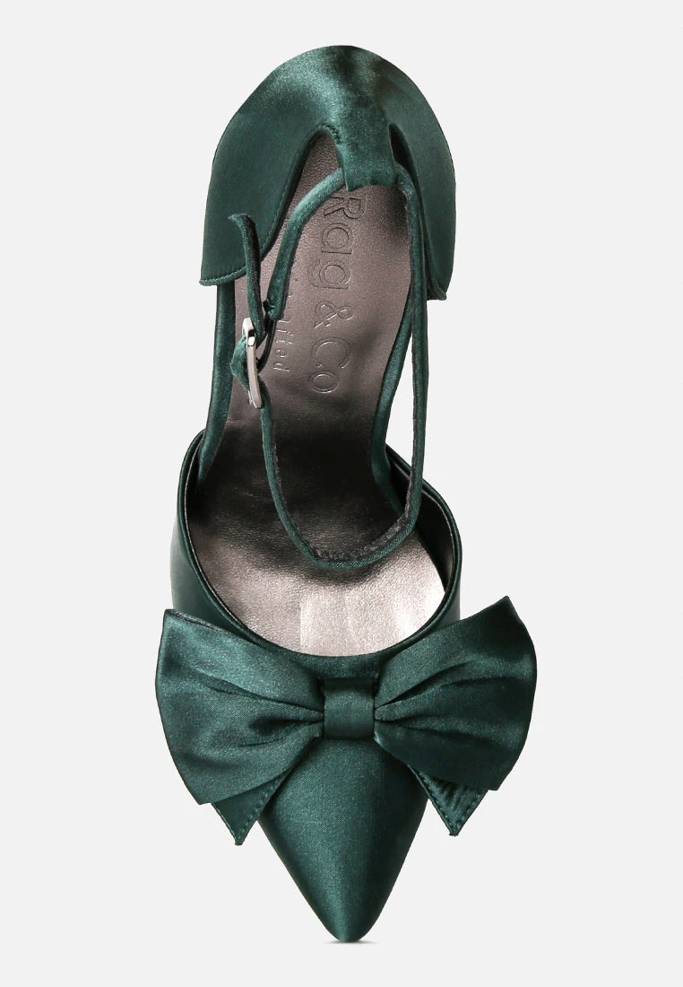 DINGLES Green Bow Embellished Satin Stiletto Sandals 8 DINGLES Green Bow Embellished Satin Stiletto Sandals - Image 6