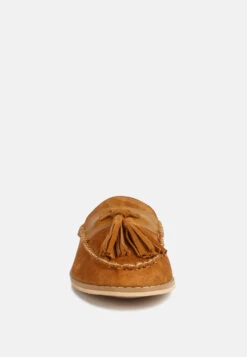EDMANDA Tassle Detail Leather Mules In Light Tan -Her Shoe World edmandatassledetailleathermules RCSH4128 light tan 4