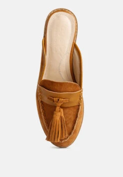 EDMANDA Tassle Detail Leather Mules In Light Tan -Her Shoe World edmandatassledetailleathermules RCSH4128 light tan 8