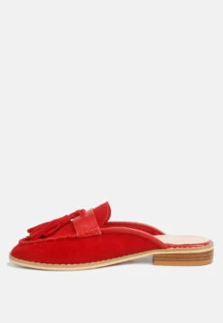 EDMANDA Tassle Detail Leather Mules In Red -Her Shoe World edmandatassledetailleathermules RCSH4128 red 5