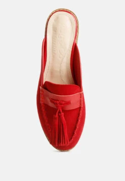 EDMANDA Tassle Detail Leather Mules In Red -Her Shoe World edmandatassledetailleathermules RCSH4128 red 8