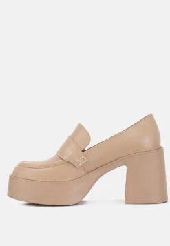 Elspeth Heeled Platform Leather Loafers In Sand 11 Elspeth Heeled Platform Leather Loafers In Sand -Her Shoe World elspethheeledplatformleatherloafers RCSH3466 sand 4