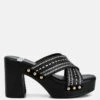 FInley Raffia High Block Heel Clogs In Black -Her Shoe World finleyraffiahighblockheelmules RCSH4741 black 2