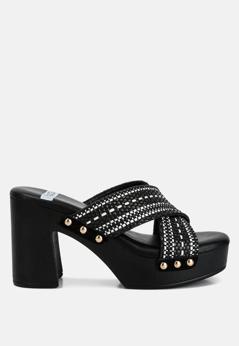 FInley Raffia High Block Heel Clogs In Black 3 FInley Raffia High Block Heel Clogs In Black