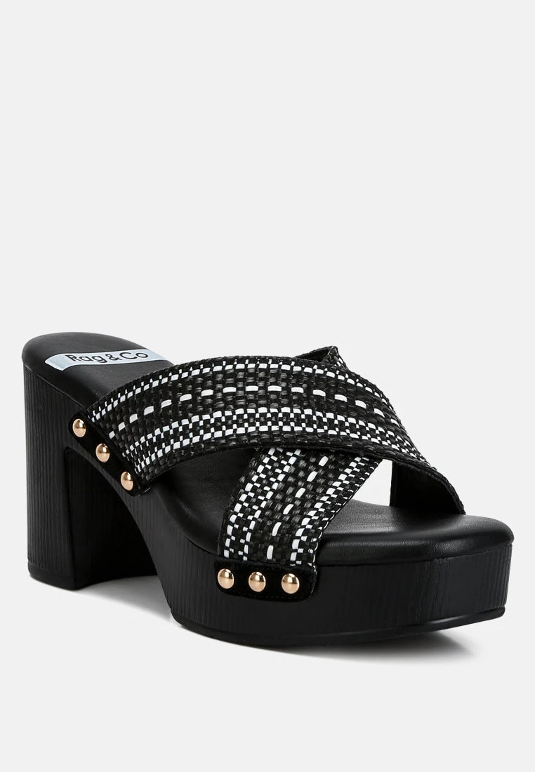 FInley Raffia High Block Heel Clogs In Black 4 FInley Raffia High Block Heel Clogs In Black - Image 2