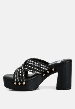 FInley Raffia High Block Heel Clogs In Black 13 FInley Raffia High Block Heel Clogs In Black -Her Shoe World finleyraffiahighblockheelmules RCSH4741 black 5