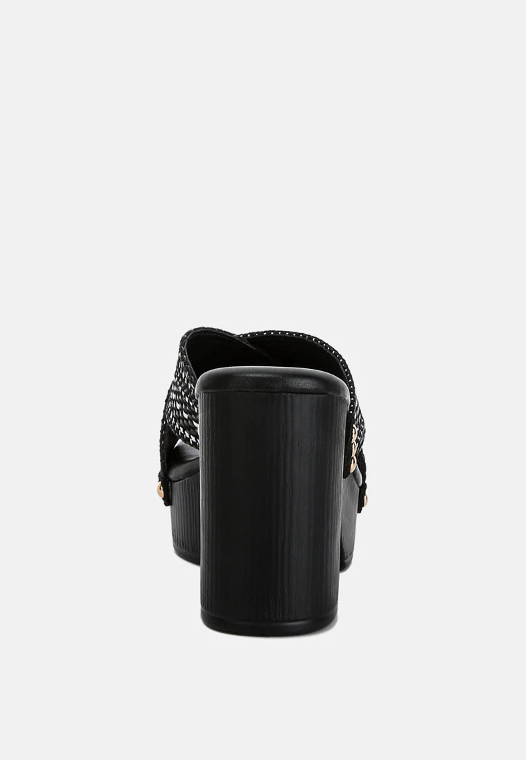 FInley Raffia High Block Heel Clogs In Black 7 FInley Raffia High Block Heel Clogs In Black - Image 5