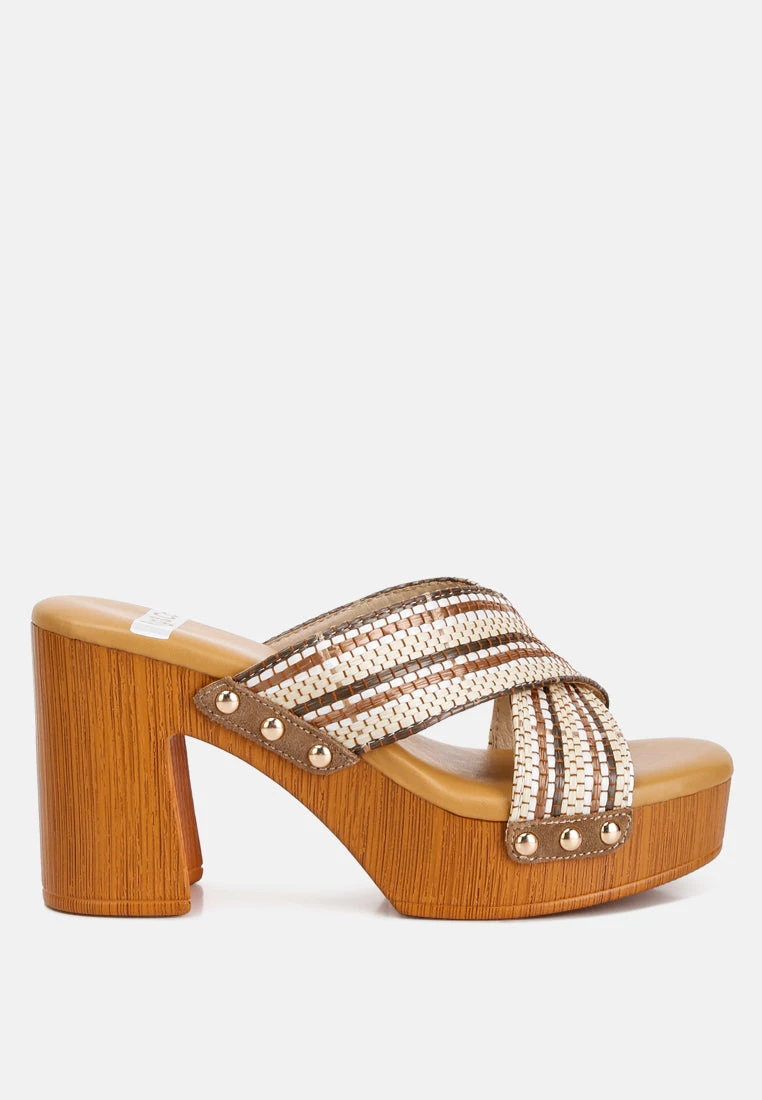 FInley Raffia High Block Heel Clogs In Tan 2 FInley Raffia High Block Heel Clogs In Tan