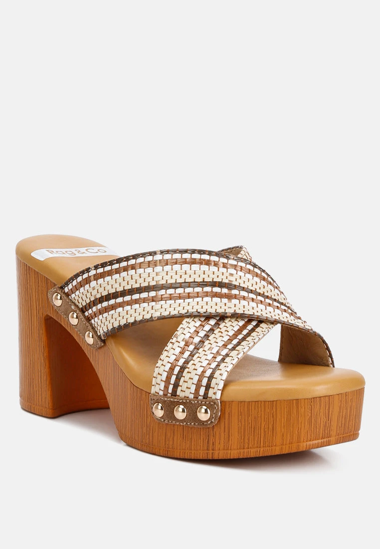 FInley Raffia High Block Heel Clogs In Tan 3 FInley Raffia High Block Heel Clogs In Tan - Image 2