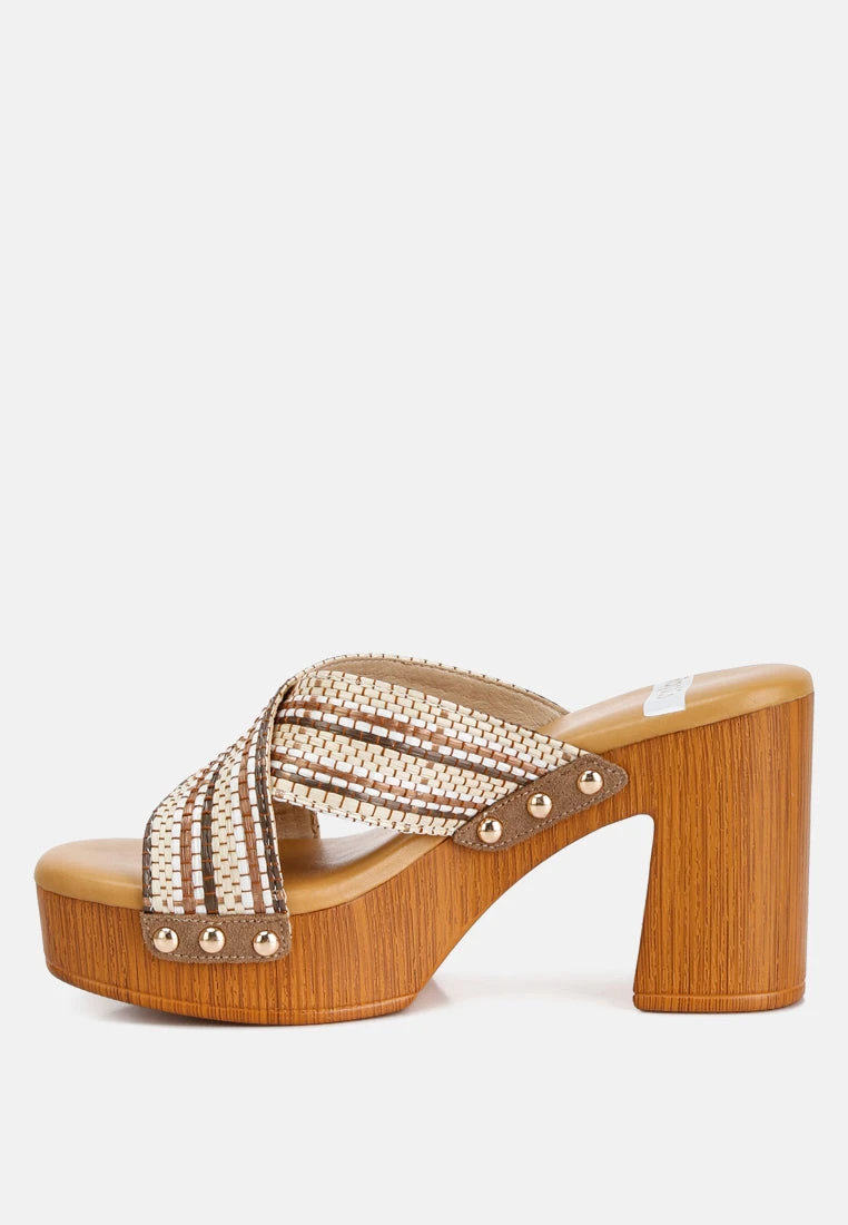 FInley Raffia High Block Heel Clogs In Tan 5 FInley Raffia High Block Heel Clogs In Tan - Image 4